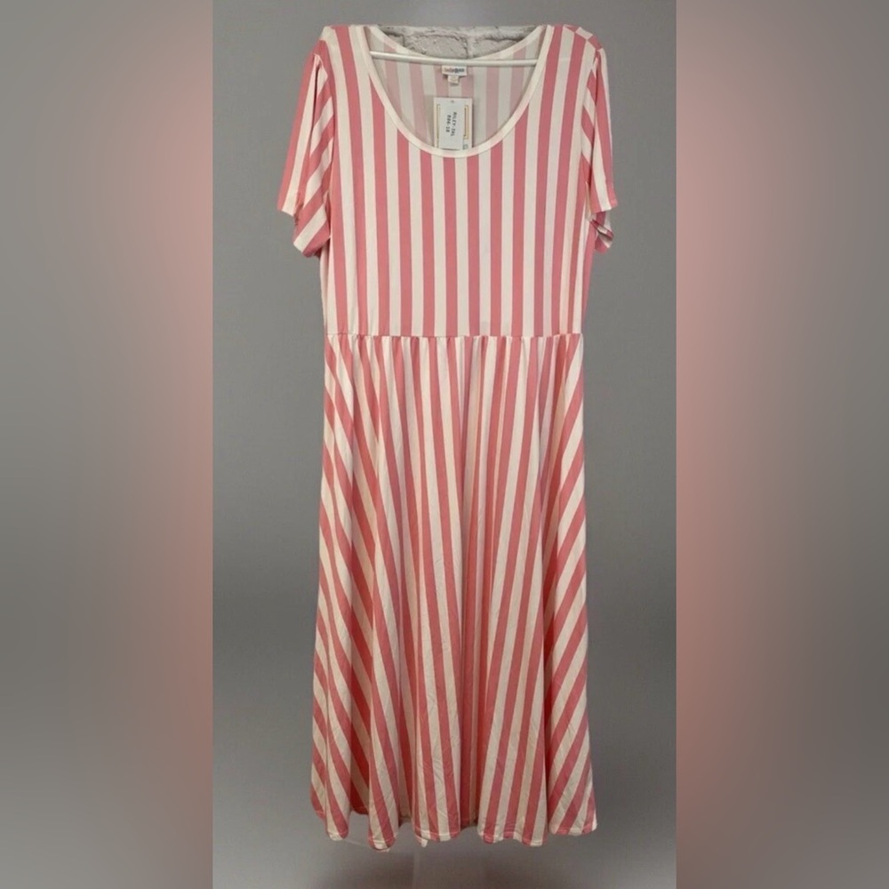 Lularoe Pink & White Striped 3XL Riley Dress NEW WITH TAGS